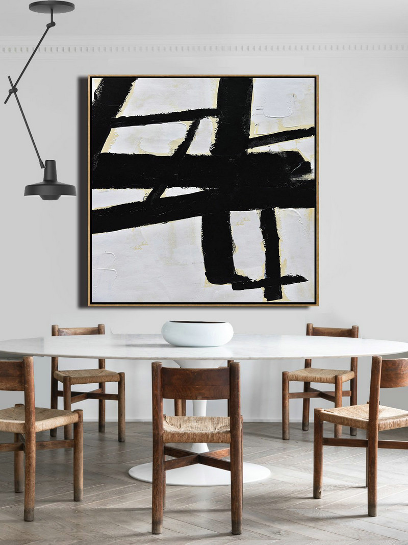 Extra Large Acrylic Painting On Canvas,Handmade Minimal Art Palette Knife Canvas Painting, Black White Beige - Huge Abstract Canvas Art